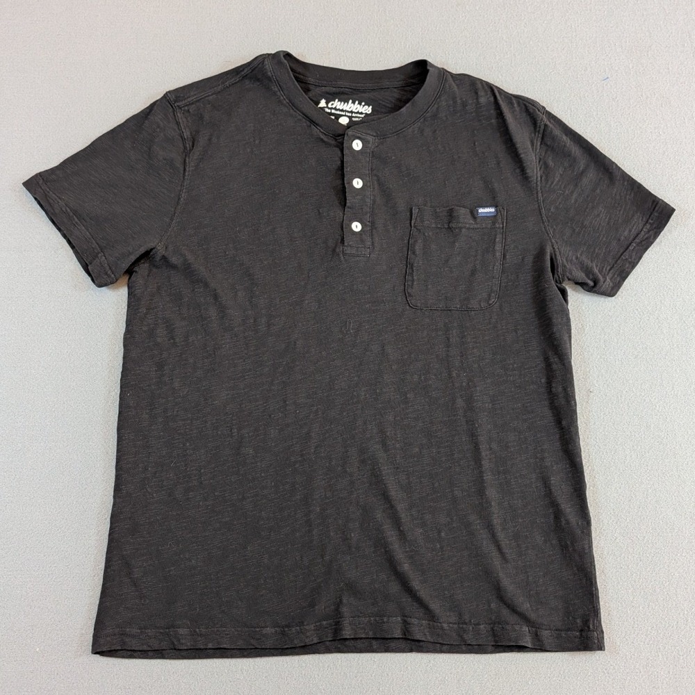 Chubbies Henley Shirt Mens Size Small Black Short Sleeve Slub Cotton Pocket
